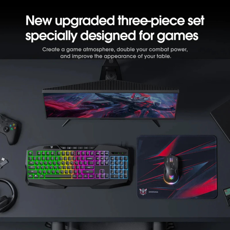 صفحه كليد و موس سيم دار گيمينگ اونيکوما مدل TZ3006
