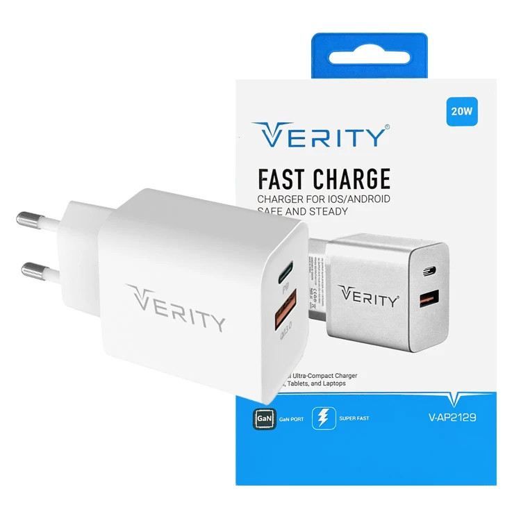 كلگی شارژ 20W همراه با سيم VERITY مدل V-AP2129