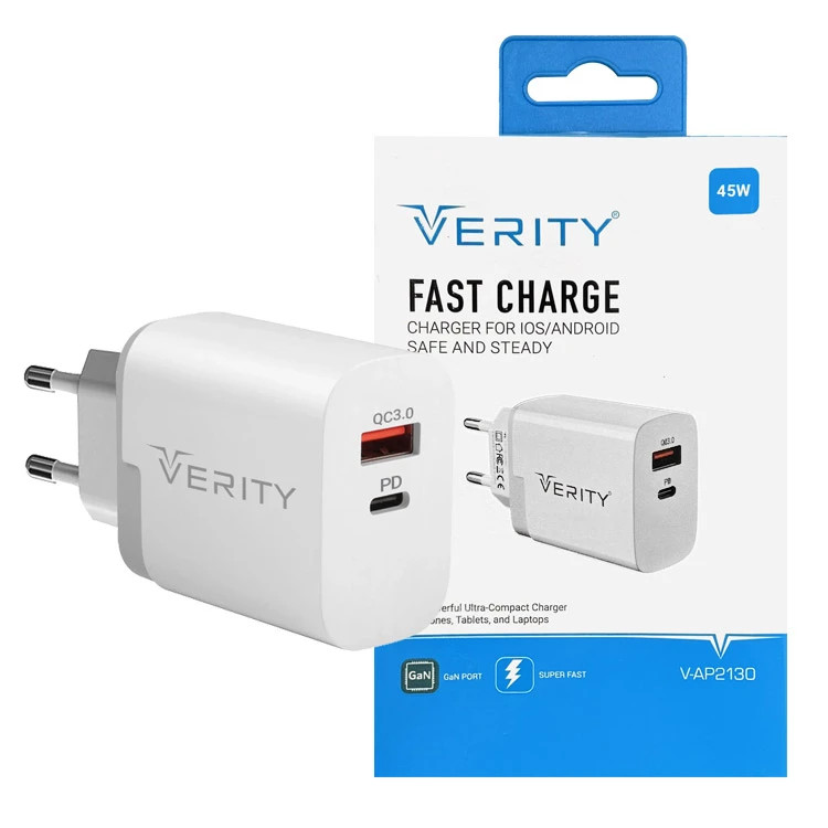 كلگی شارژ 45W همراه با سيم VERITY مدل V-AP2130